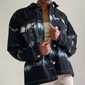BDG Black and White Tie-Dye Oversized Denim Jacket
